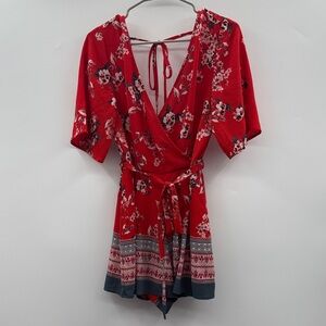 Trixxi Red and White Floral Romper‎